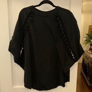 FREE PEOPLE BLACK OVERSIZED TEE WITH GOLD GROMMETS * SIZE MEDIUM